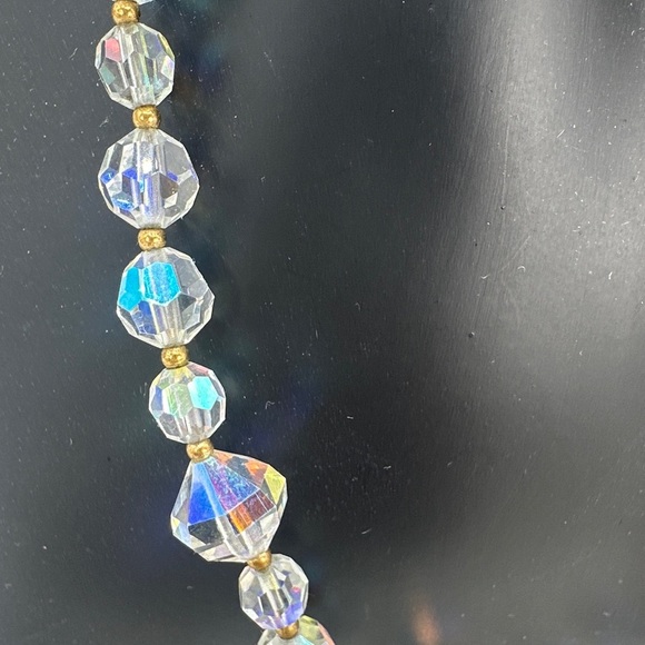 Vintage AB Aurora Borealis Crystal Necklace Faceted Beads Iridescent 16.5” Glam - Picture 2 of 11
